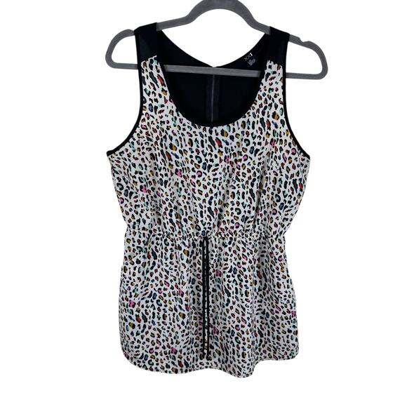 Forever 21 XXI Colorful Leopard Print Racerback Scoop Neck Sleeveless Blouse L - Picture 1 of 6